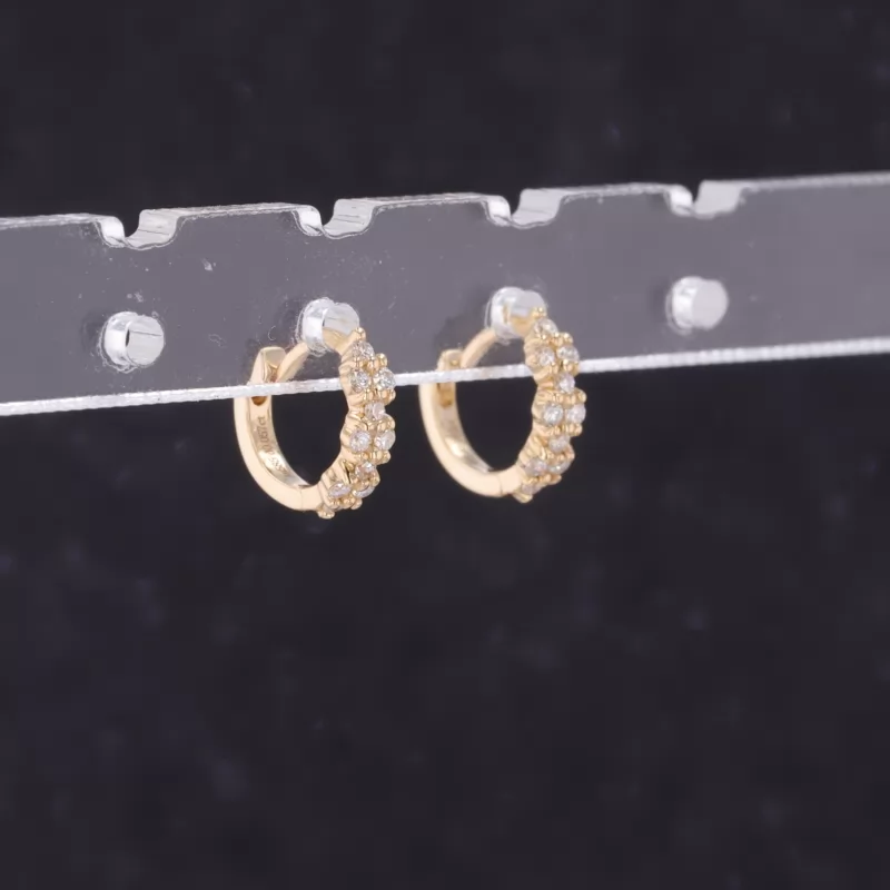 1.1mm Round Brilliant Cut Moissanite 14K Yellow Gold Diamond Earrings