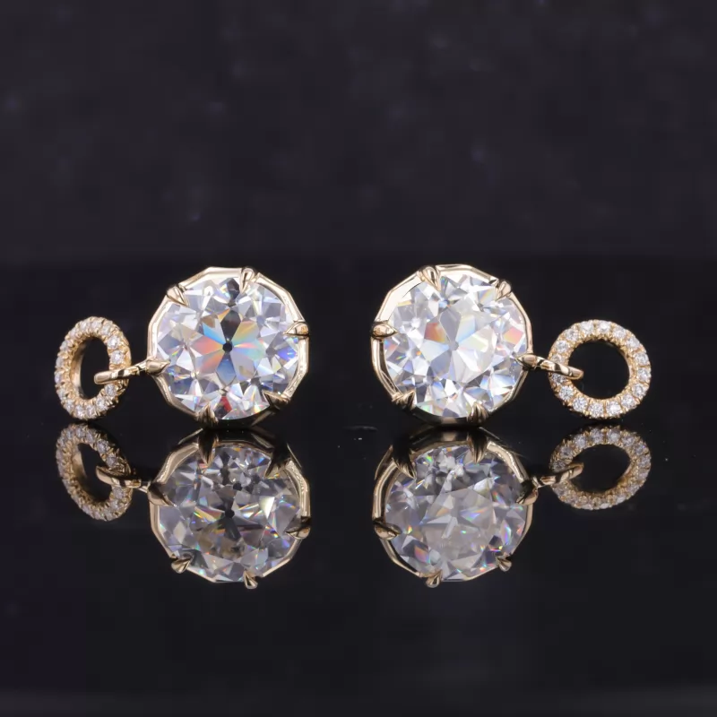 7.5mm Round Brilliant Cut Moissanite 10K Yellow Gold Diamond Earrings