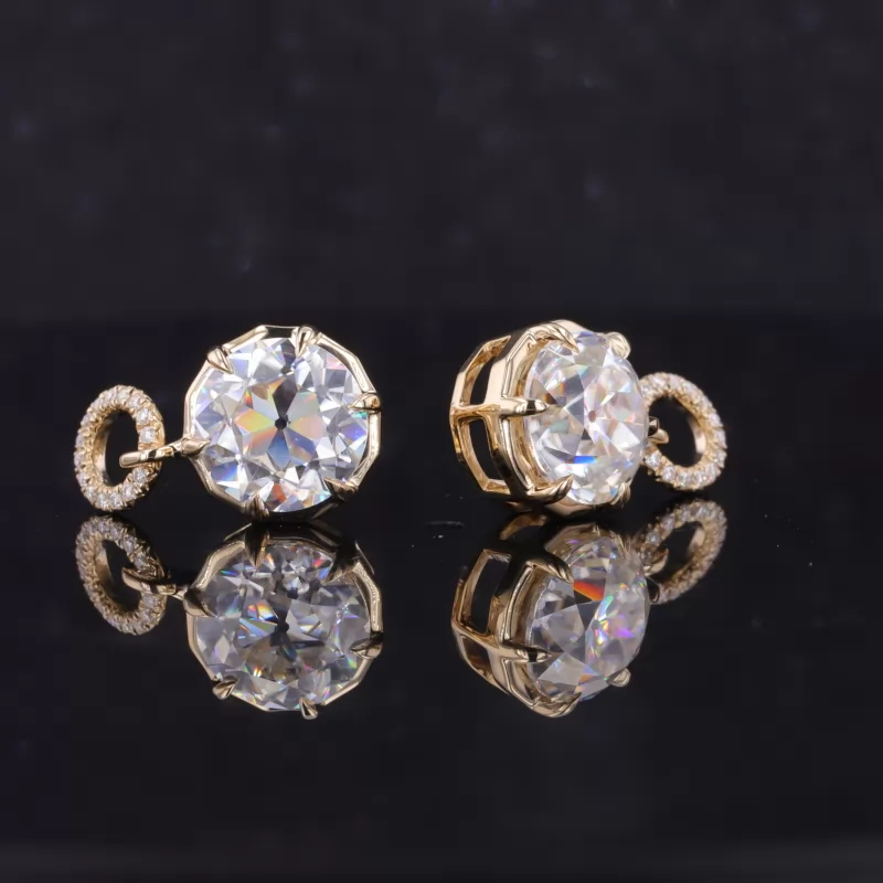 7.5mm Round Brilliant Cut Moissanite 10K Yellow Gold Diamond Earrings