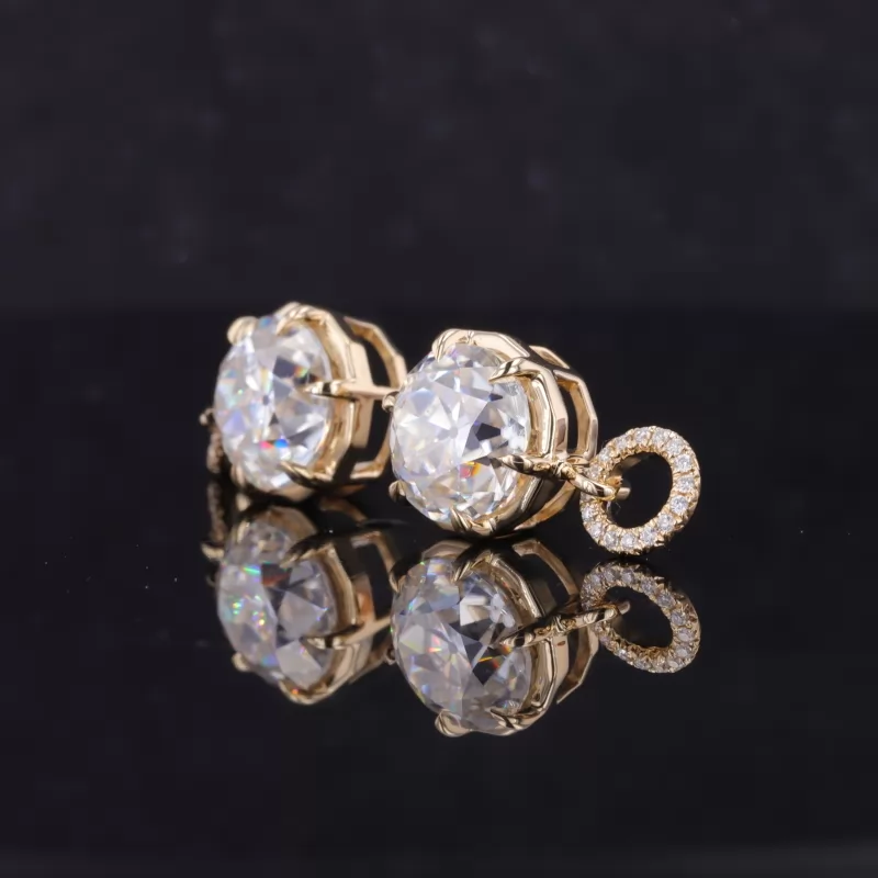 7.5mm Round Brilliant Cut Moissanite 10K Yellow Gold Diamond Earrings