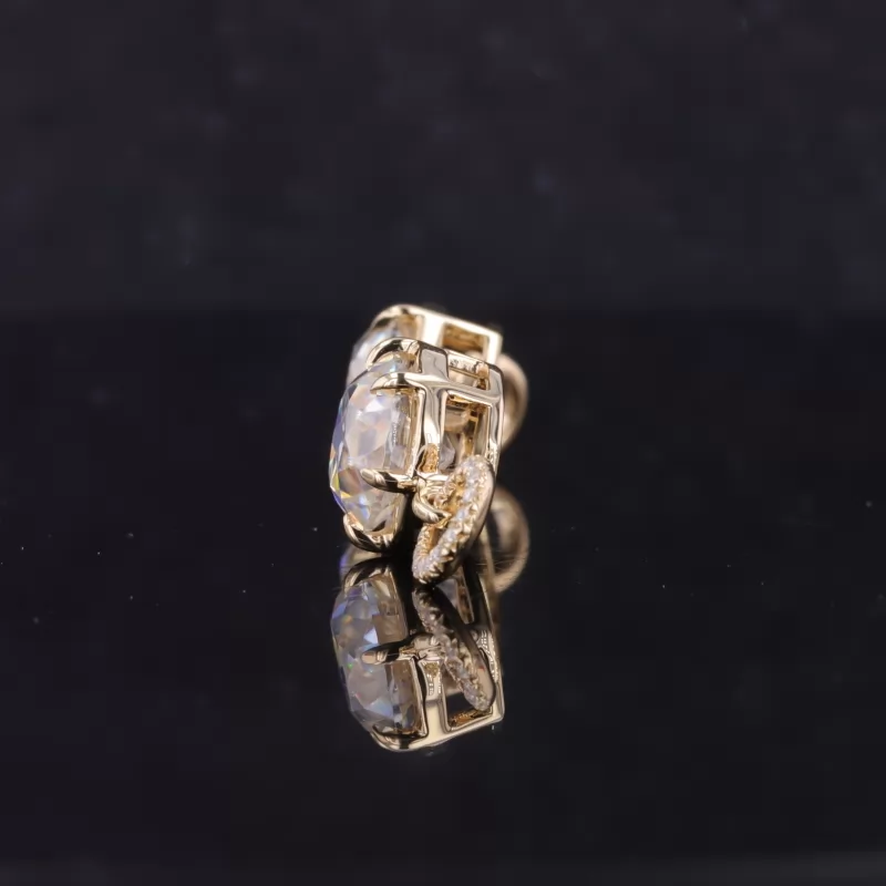 7.5mm Round Brilliant Cut Moissanite 10K Yellow Gold Diamond Earrings