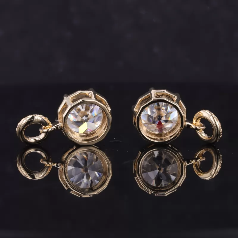 7.5mm Round Brilliant Cut Moissanite 10K Yellow Gold Diamond Earrings