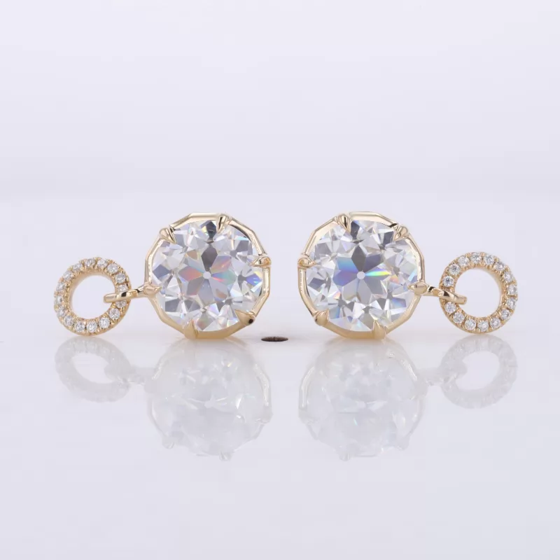 7.5mm Round Brilliant Cut Moissanite 10K Yellow Gold Diamond Earrings