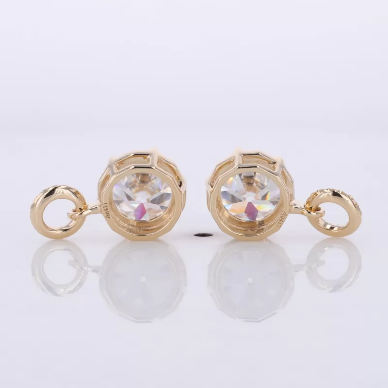 7.5mm Round Brilliant Cut Moissanite 10K Yellow Gold Diamond Earrings