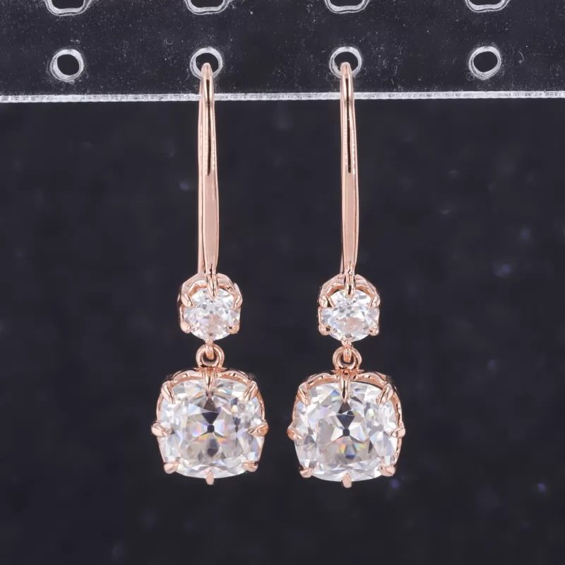 7.5×7.5mm Cushion Cut Moissanite 14K Rose Gold Diamond Earrings