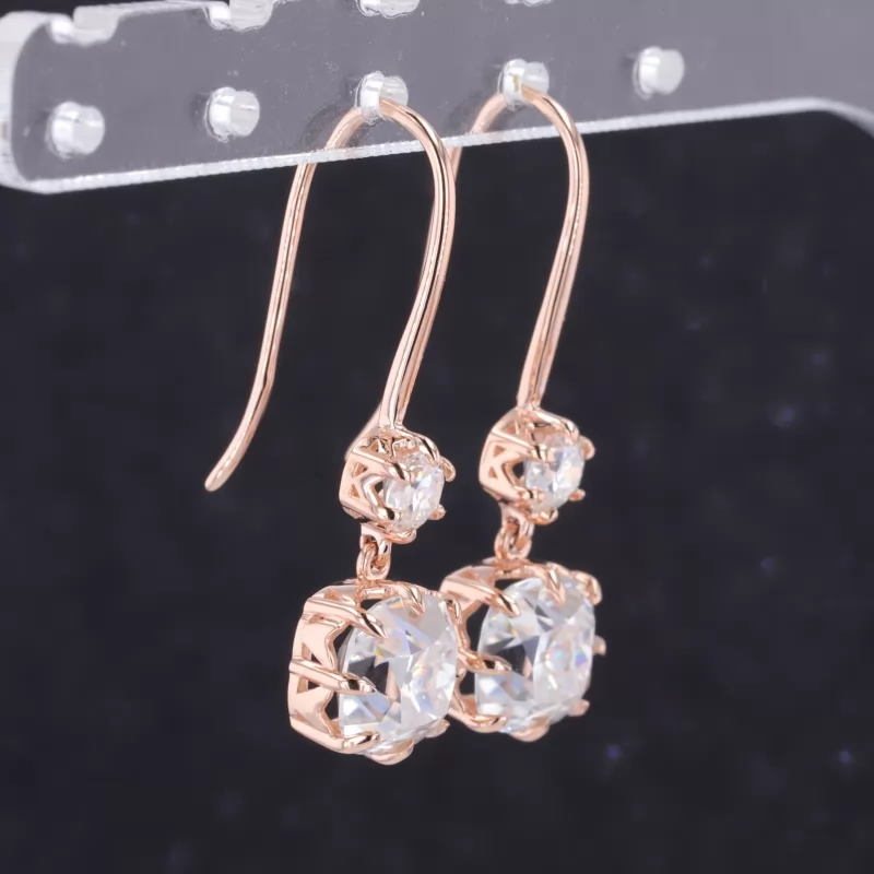 7.5×7.5mm Cushion Cut Moissanite 14K Rose Gold Diamond Earrings