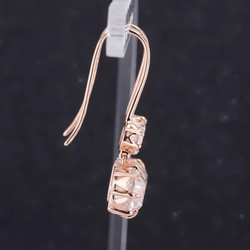 7.5×7.5mm Cushion Cut Moissanite 14K Rose Gold Diamond Earrings