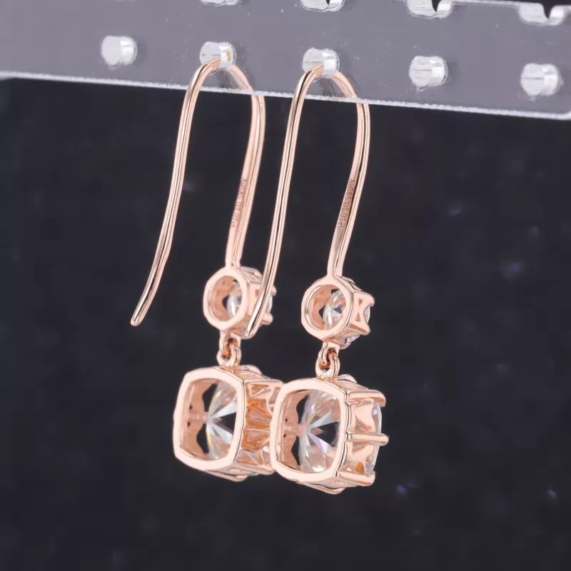 7.5×7.5mm Cushion Cut Moissanite 14K Rose Gold Diamond Earrings