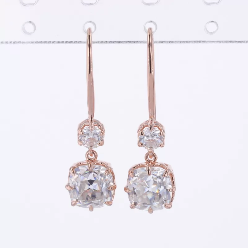 7.5×7.5mm Cushion Cut Moissanite 14K Rose Gold Diamond Earrings