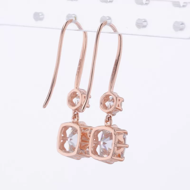 7.5×7.5mm Cushion Cut Moissanite 14K Rose Gold Diamond Earrings