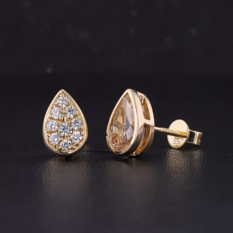 5.6×9.1mm Pear Cut Lab Grown Diamond & 1.7mm Round Brilliant Cut Lab Grown Diamond 14K Gold Diamond Stud Earrings