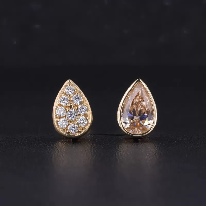 5.6×9.1mm Pear Cut Lab Grown Diamond & 1.7mm Round Brilliant Cut Lab Grown Diamond 14K Yellow Gold Diamond Stud Earrings