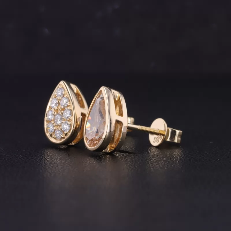5.6×9.1mm Pear Cut Lab Grown Diamond & 1.7mm Round Brilliant Cut Lab Grown Diamond 14K Yellow Gold Diamond Stud Earrings