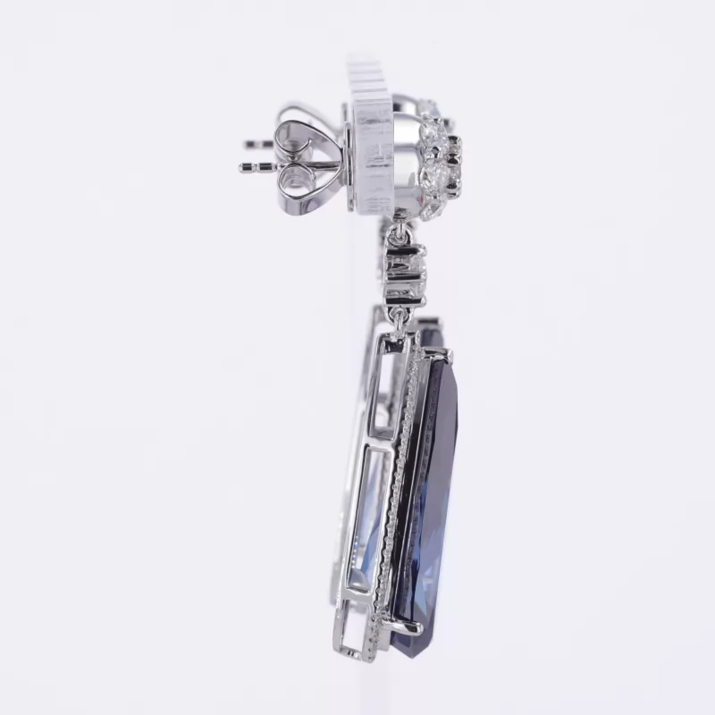 8×22mm Pear Cut Blue Moissanite 10K White Gold Diamond Earrings