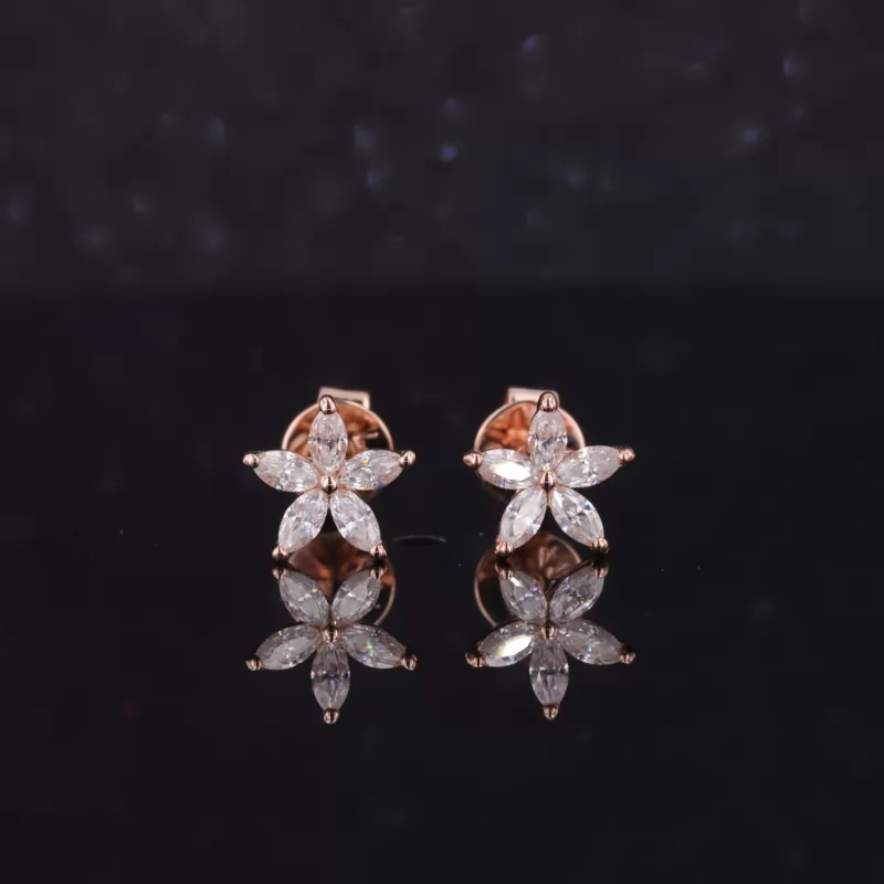 3×1.5mm Marquise Cut Moissanite 10K Rose Gold Diamond Stud Earrings