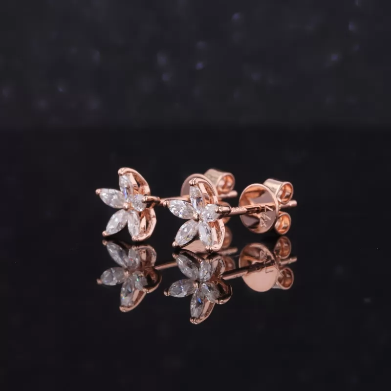 3×1.5mm Marquise Cut Moissanite 10K Rose Gold Diamond Stud Earrings