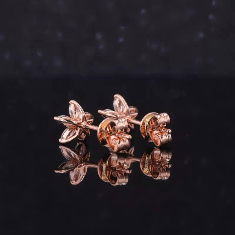 3×1.5mm Marquise Cut Moissanite 10K Rose Gold Diamond Stud Earrings