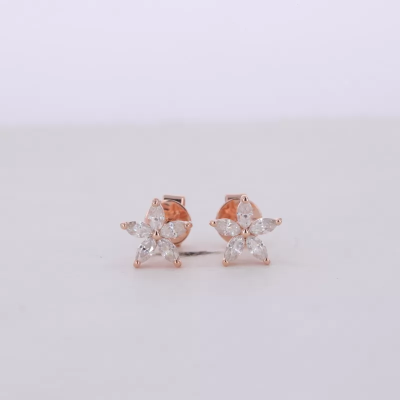 3×1.5mm Marquise Cut Moissanite 10K Rose Gold Diamond Stud Earrings