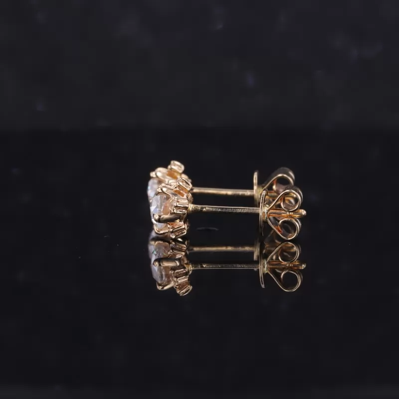 4mm Round Shape Single Rose Cut Moissanite 14K Yellow Gold Diamond Stud Earrings