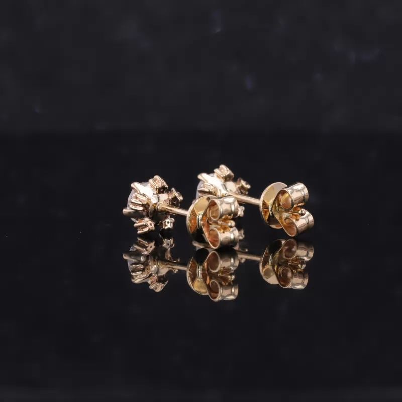 4mm Round Shape Single Rose Cut Moissanite 14K Yellow Gold Diamond Stud Earrings