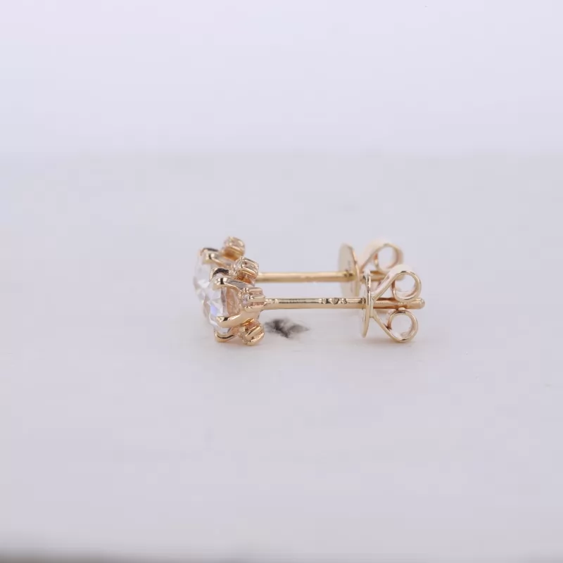 4mm Round Shape Single Rose Cut Moissanite 14K Yellow Gold Diamond Stud Earrings