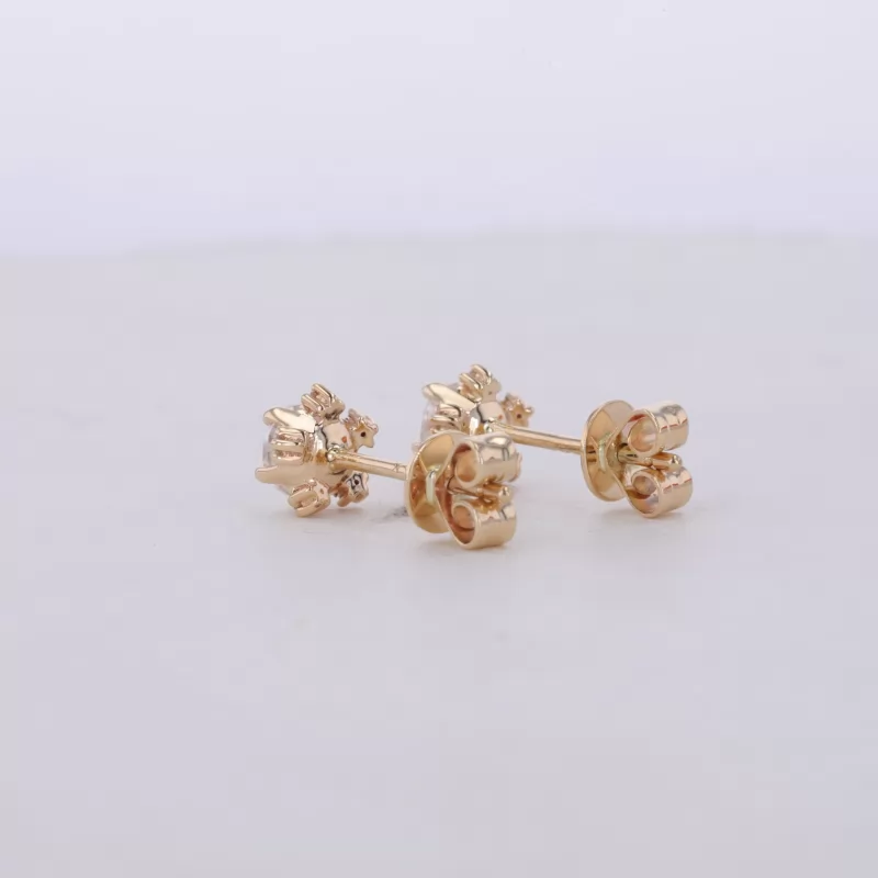 4mm Round Shape Single Rose Cut Moissanite 14K Yellow Gold Diamond Stud Earrings
