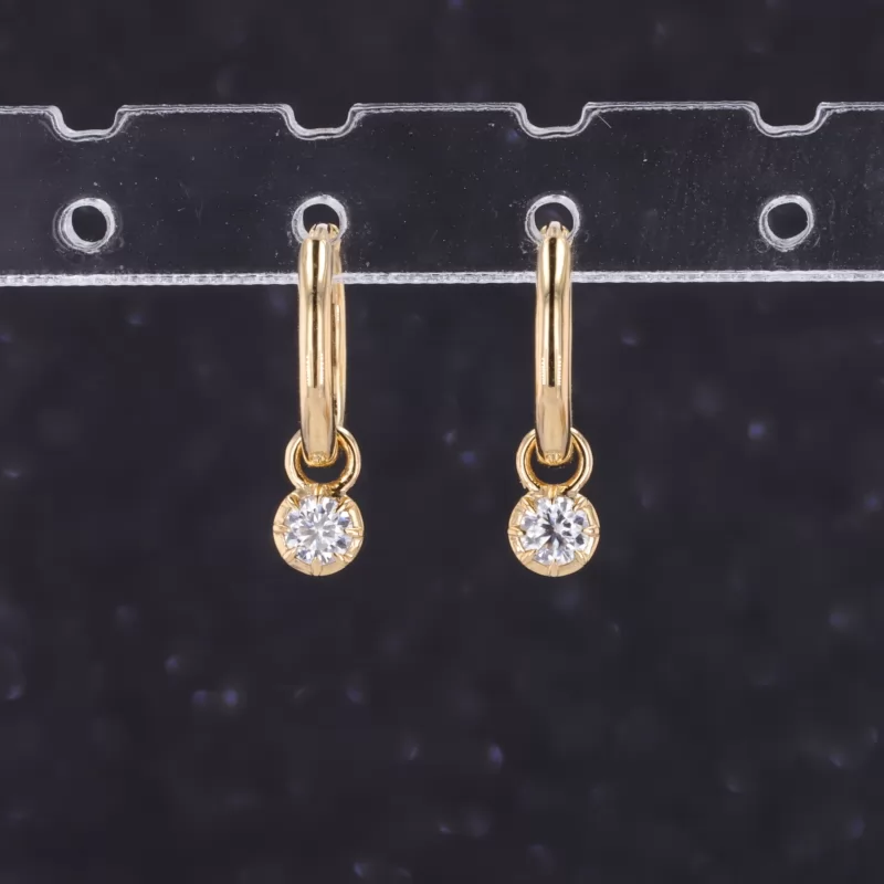 3mm Round Brilliant Cut Moissanite Bezel Set 18K Yellow Gold Diamond Earrings