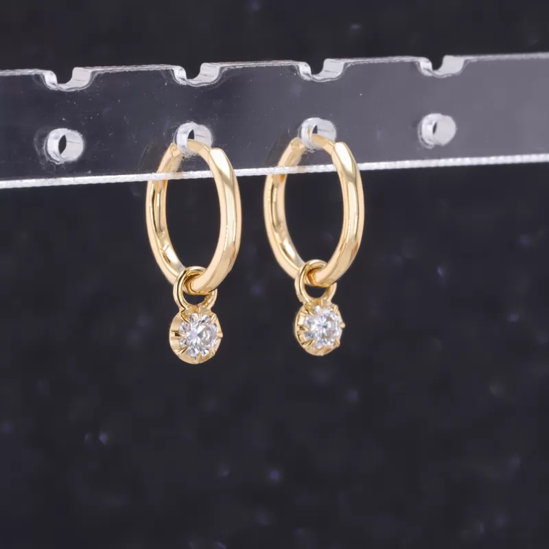 3mm Round Brilliant Cut Moissanite Bezel Set 18K Yellow Gold Diamond Earrings
