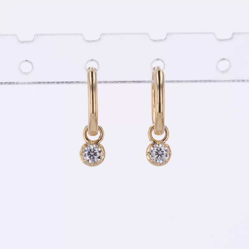 3mm Round Brilliant Cut Moissanite Bezel Set 18K Yellow Gold Diamond Earrings