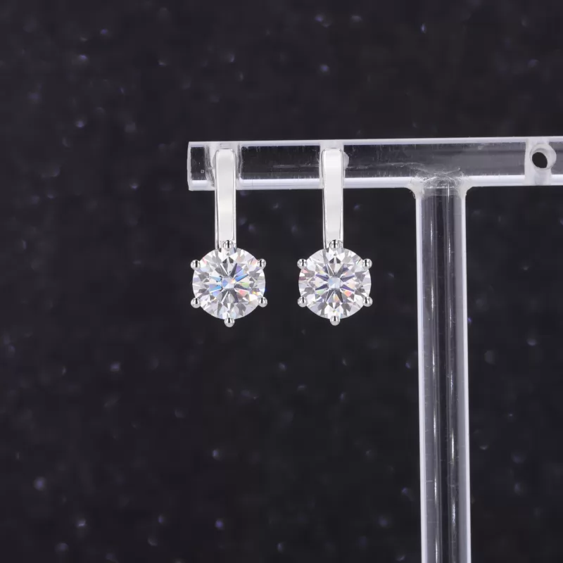 5mm Round Brilliant Cut Moissanite 10K White Gold Diamond Earrings