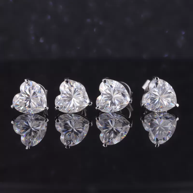 6.5×6.5mm Heart Cut Moissanite S925 Sterling Silver Diamond Stud Earrings
