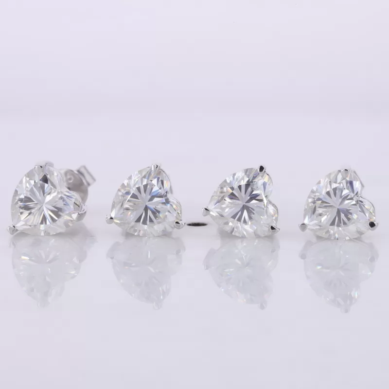 6.5×6.5mm Heart Cut Moissanite S925 Sterling Silver Diamond Stud Earrings