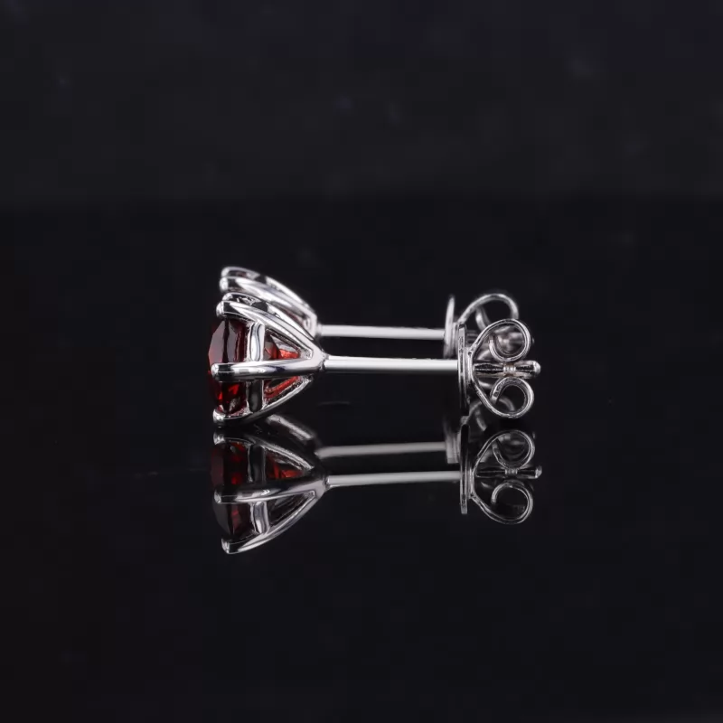 6mm Round Brilliant Cut Lab Grown Ruby S925 Sterling Silver Diamond Stud Earrings