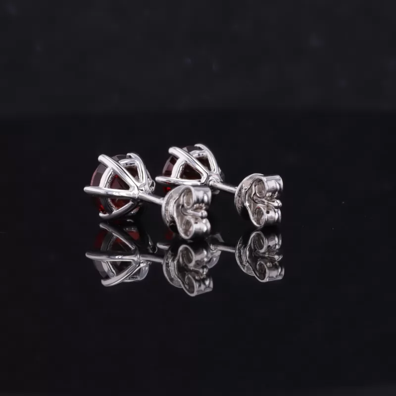 6mm Round Brilliant Cut Lab Grown Ruby S925 Sterling Silver Diamond Stud Earrings