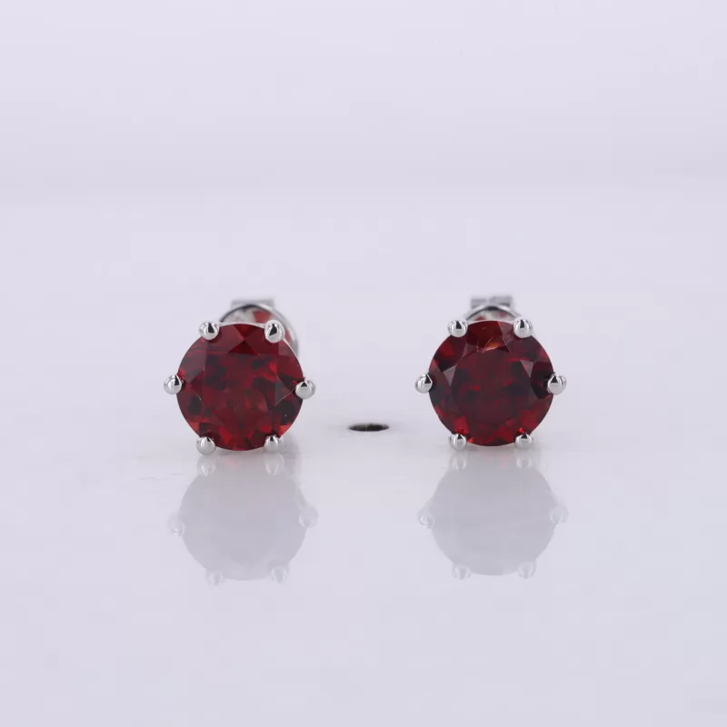 6mm Round Brilliant Cut Lab Grown Ruby S925 Sterling Silver Diamond Stud Earrings