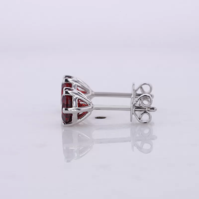 6mm Round Brilliant Cut Lab Grown Ruby S925 Sterling Silver Diamond Stud Earrings