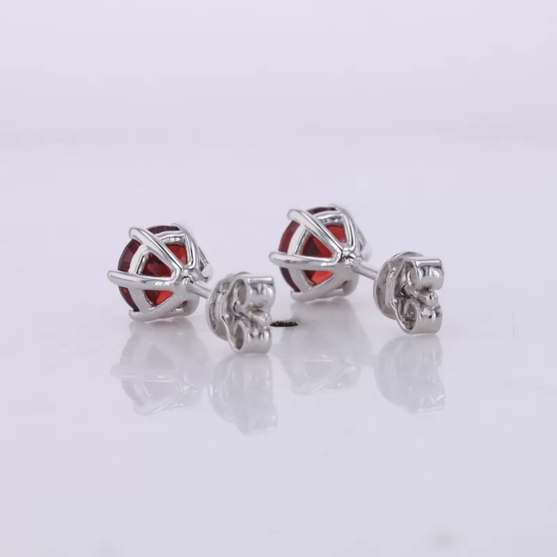 6mm Round Brilliant Cut Lab Grown Ruby S925 Sterling Silver Diamond Stud Earrings