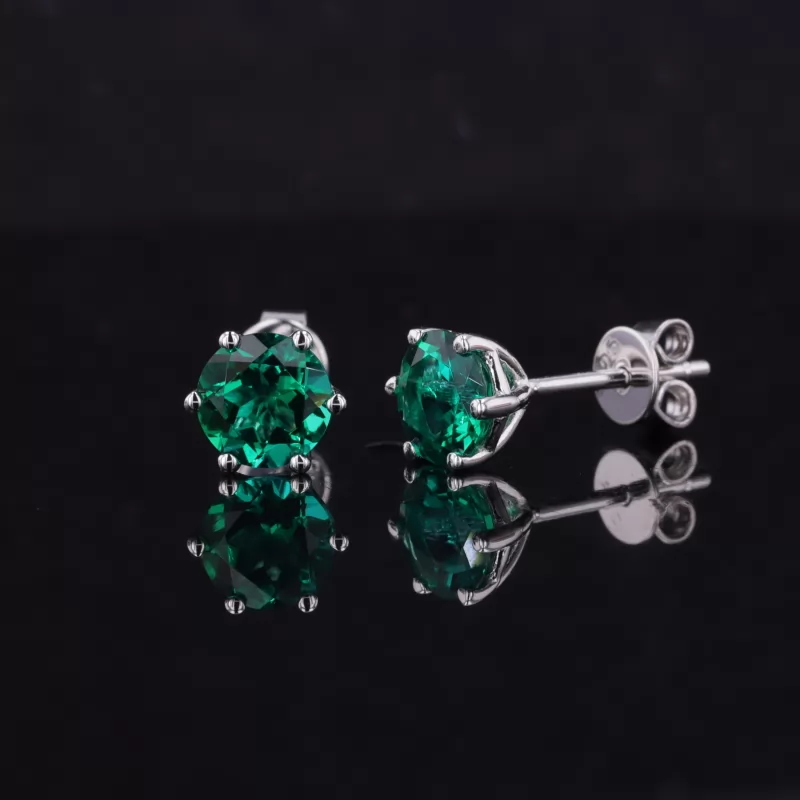 6mm Round Brilliant Cut Lab Grown Emerald S925 Sterling Silver Diamond Stud Earrings