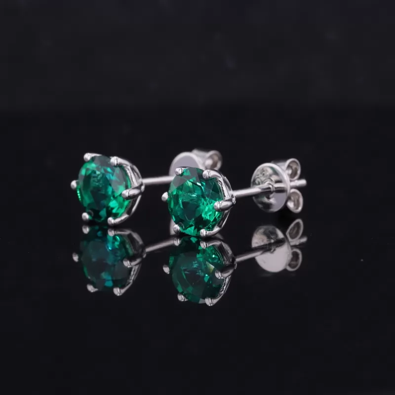 6mm Round Brilliant Cut Lab Grown Emerald S925 Sterling Silver Diamond Stud Earrings