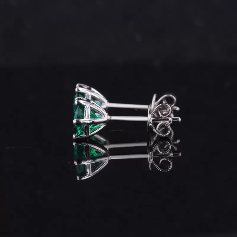 6mm Round Brilliant Cut Lab Grown Emerald S925 Sterling Silver Diamond Stud Earrings