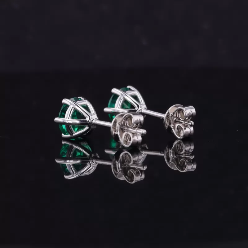 6mm Round Brilliant Cut Lab Grown Emerald S925 Sterling Silver Diamond Stud Earrings