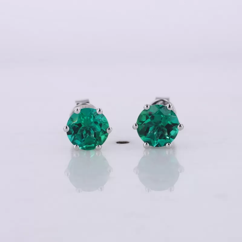 6mm Round Brilliant Cut Lab Grown Emerald S925 Sterling Silver Diamond Stud Earrings