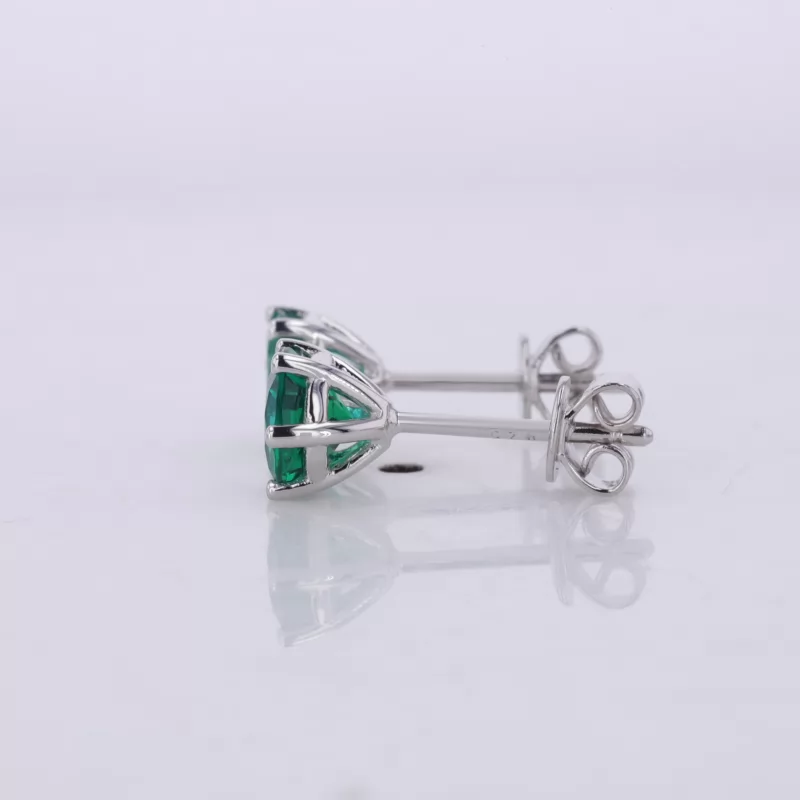 6mm Round Brilliant Cut Lab Grown Emerald S925 Sterling Silver Diamond Stud Earrings