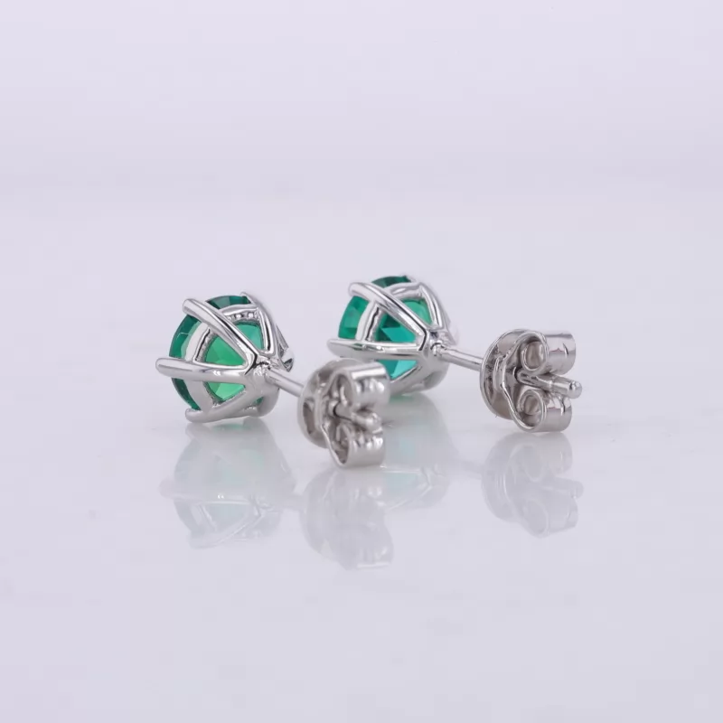 6mm Round Brilliant Cut Lab Grown Emerald S925 Sterling Silver Diamond Stud Earrings