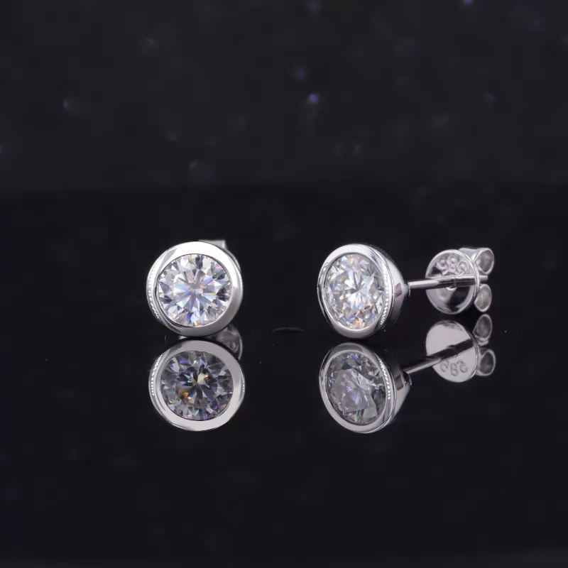 5mm Round Brilliant Cut Moissanite Bezel Set 14K White Gold Diamond Stud Earrings