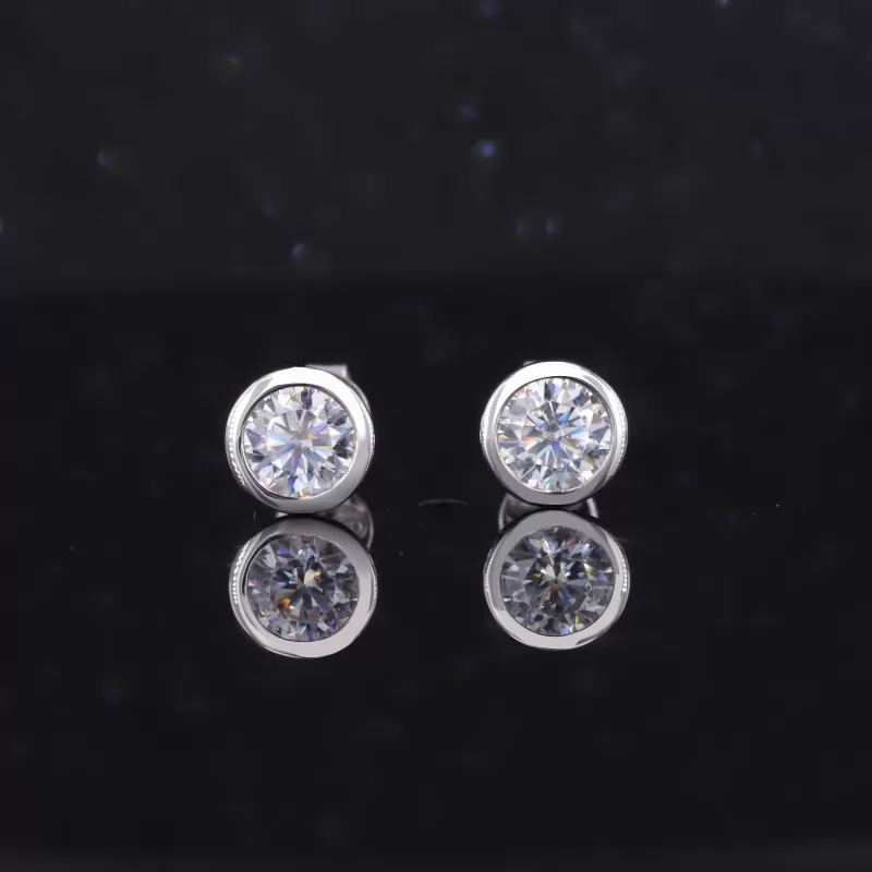 5mm Round Brilliant Cut Moissanite Bezel Set 14K White Gold Diamond Stud Earrings