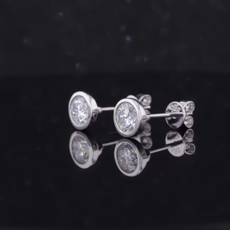 5mm Round Brilliant Cut Moissanite Bezel Set 14K White Gold Diamond Stud Earrings