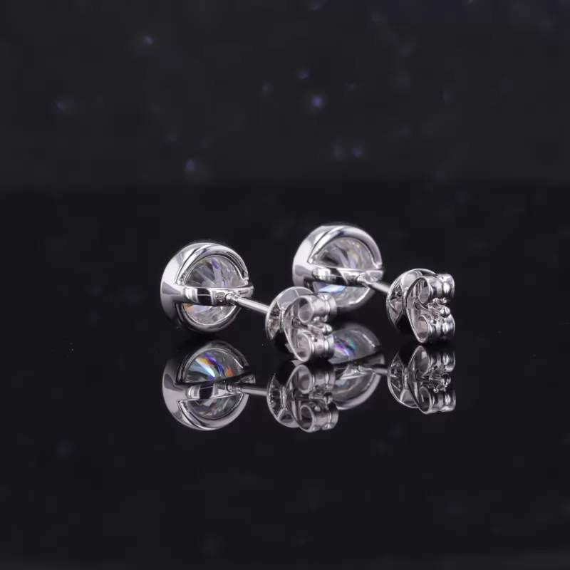 5mm Round Brilliant Cut Moissanite Bezel Set 14K White Gold Diamond Stud Earrings