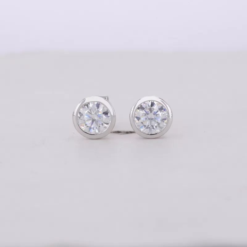 5mm Round Brilliant Cut Moissanite Bezel Set 14K White Gold Diamond Stud Earrings