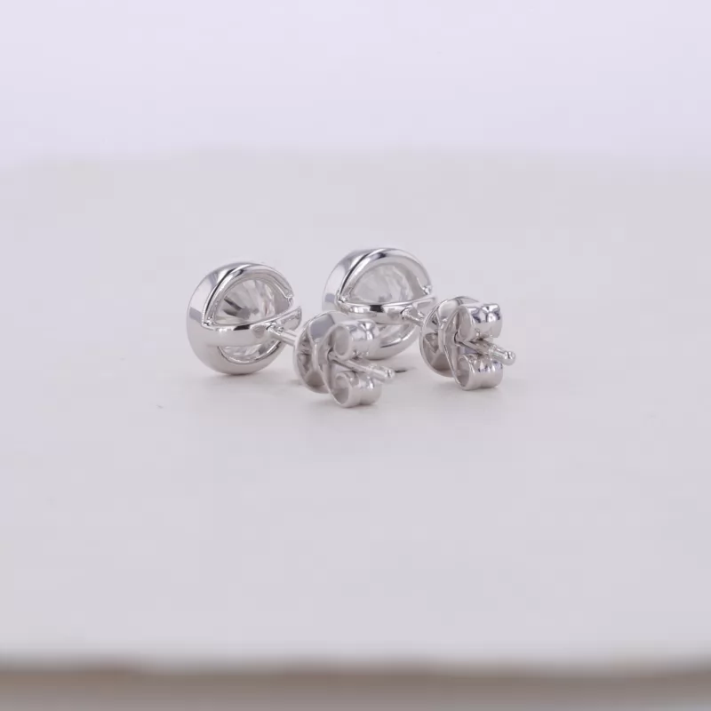 5mm Round Brilliant Cut Moissanite Bezel Set 14K White Gold Diamond Stud Earrings